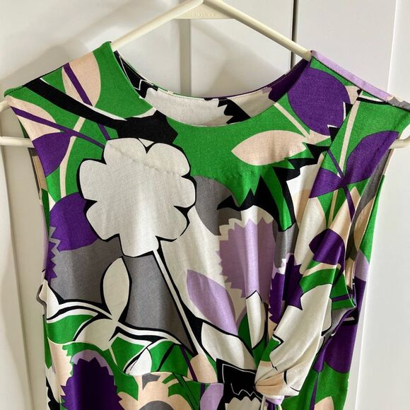 Diane Von Furstenberg sleeveless‎ Green And Purple Floral Pullover Dress Size 2 - Picture 3 of 9